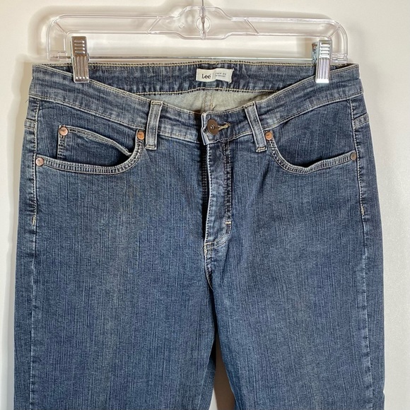 Lee Womens Bootcut Jeans Sz 10 Blue Distressed Denim Flap Pockets Western - Picture 2 of 10